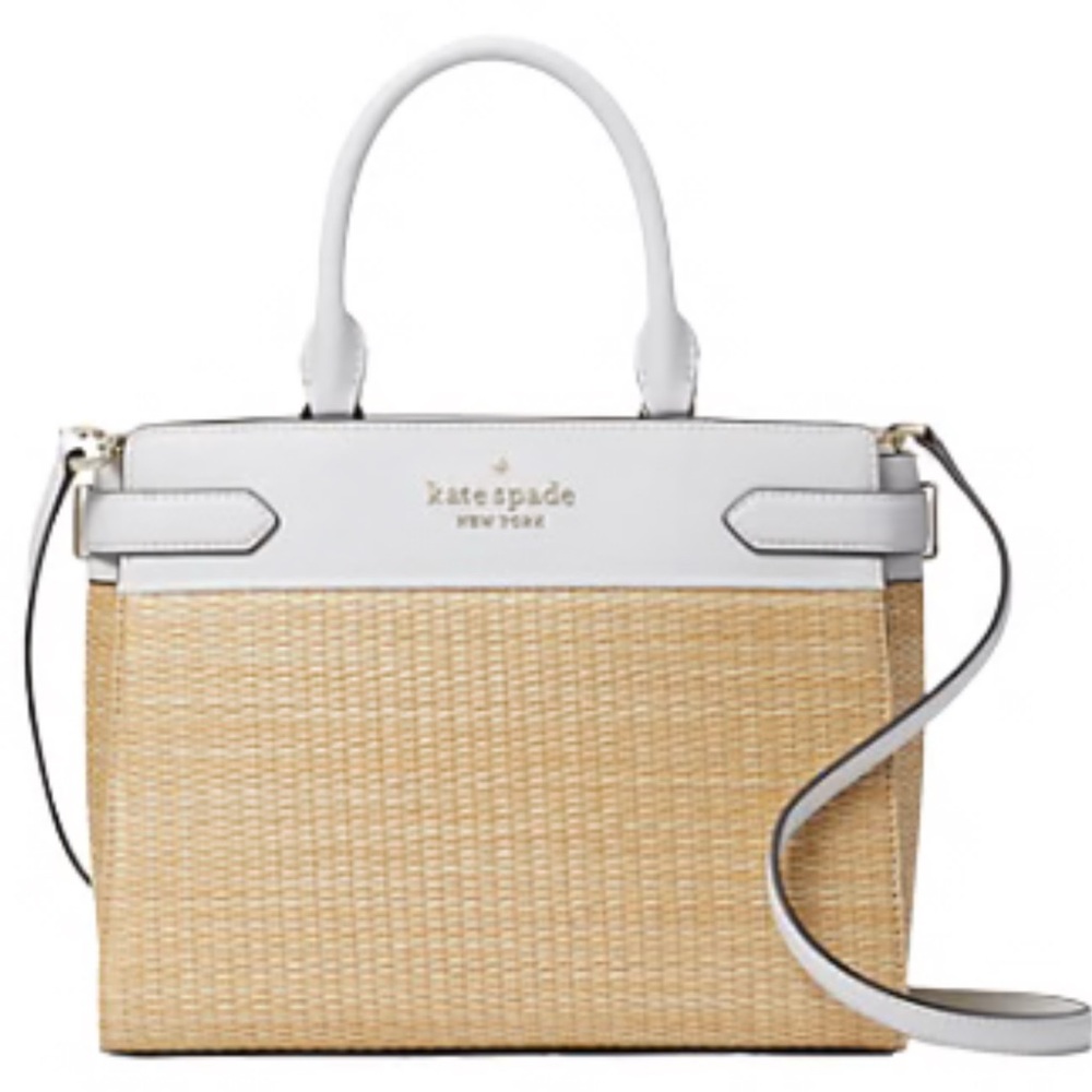 KATE SPADE ♠️ New York "Staci" STRAW 🤍WHITEDOVE🤍 MEDIUM SATCHEL BAG 🌟EUC🌟